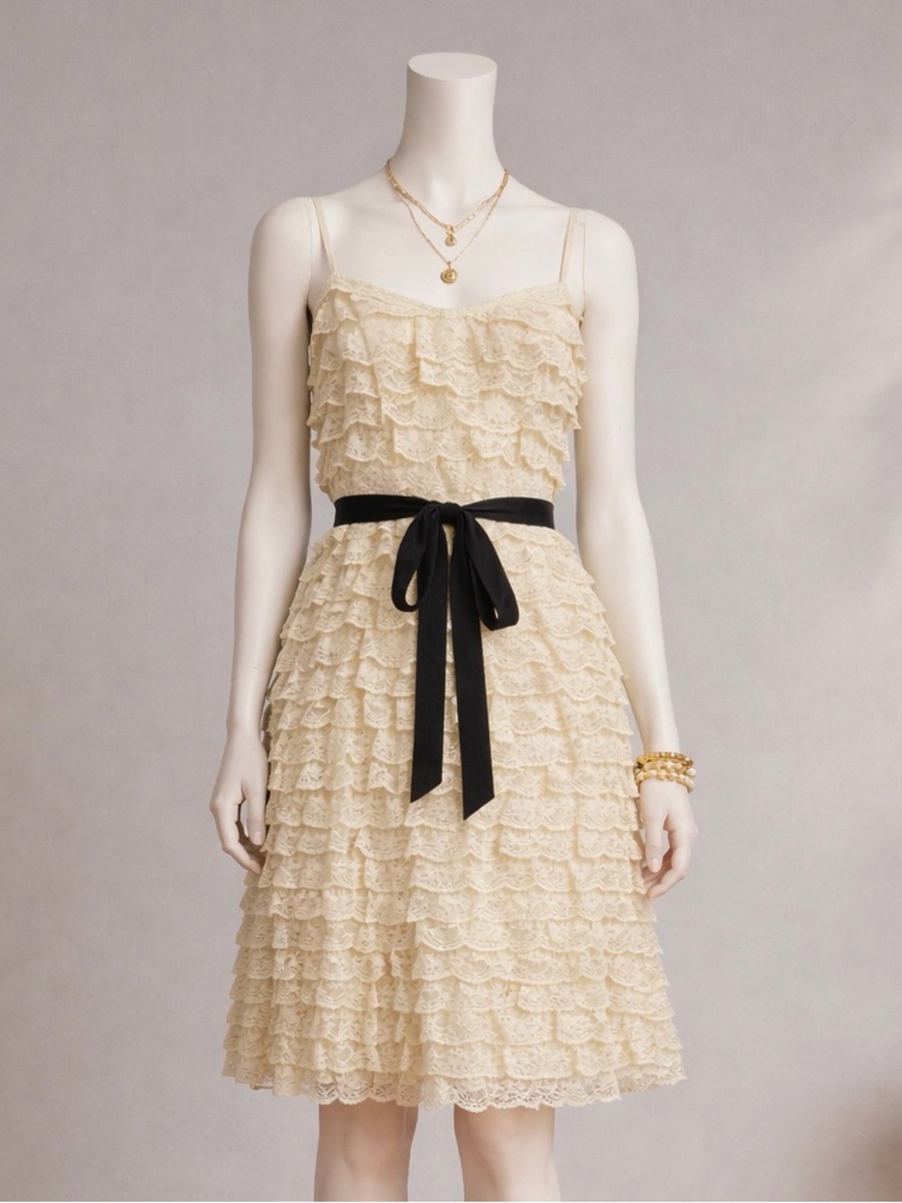 Anthropologie Maeve Ivory Lace Slip Dress 4 Tiered Ruffle Cottagecore A-Line - Picture 11 of 11